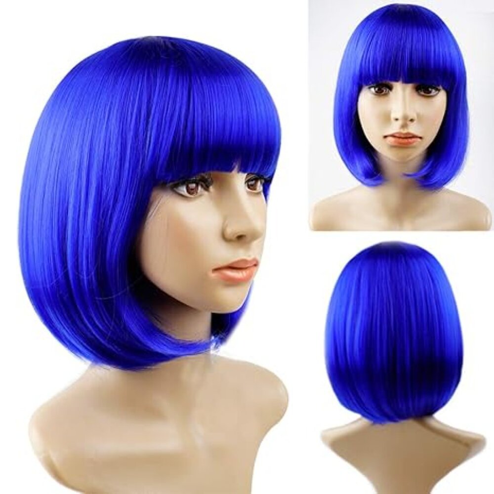 Blue Bob Wig With Bangs 12 Inch Royal Blue Wig